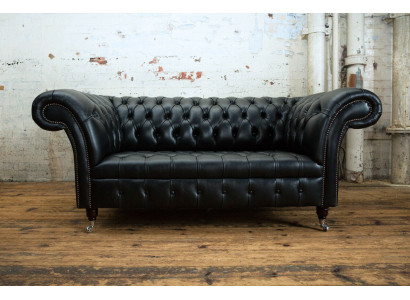 Chesterfield Originale Divano JVMoebel Sofà Tessuto Divani Divani Tessuto Nero Nuovo