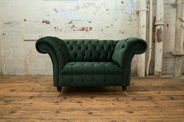 Chesterfield Design Tessuto Divano Poltrona 1,5 posti Divani Imbottiti Lounge Velluto Verde