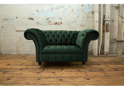 Chesterfield Design Tessuto Divano Poltrona 1,5 posti Divani Imbottiti Lounge Velluto Verde