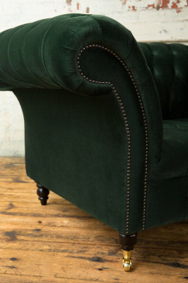 Chesterfield Design Tessuto Divano Poltrona 1,5 posti Divani Imbottiti Lounge Velluto Verde