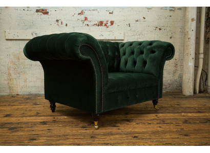 Chesterfield Design Tessuto Divano Poltrona 1,5 posti Divani Imbottiti Lounge Velluto Verde