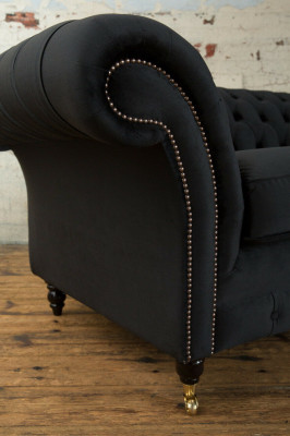 Divano originale Chesterfield JVMoebel in tessuto grigio 185 cm.