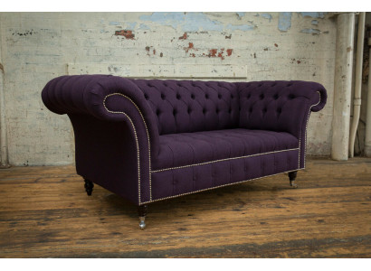 classico divano Chesterfield a 3 posti in velluto e pelle design viola 