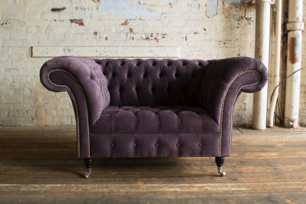 Chesterfield poltrona divano imbottito divano divani 1,5 posti singolo viola tessile