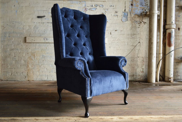 Poltrona blu Chesterfield divano divano imbottito 1 posto poltrona divani tessuto