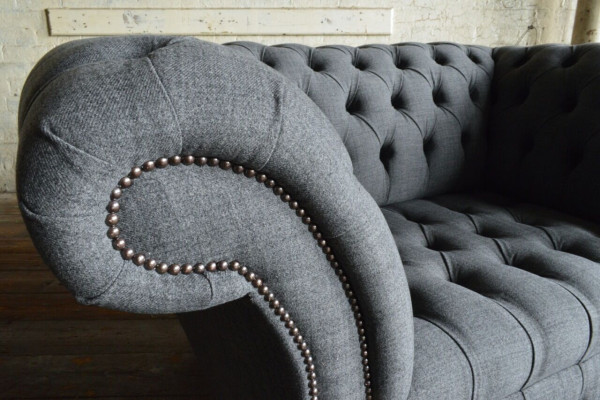 Chesterfield Design Tessuto Divano Poltrona 1,5 Posti Divani Imbottiti Lounge Nuovo Club