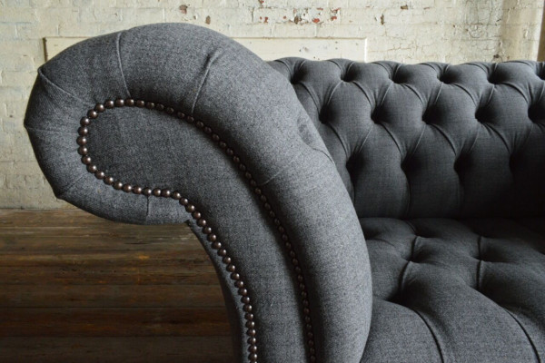 Chesterfield Design Tessuto Divano Poltrona 1,5 Posti Divani Imbottiti Lounge Nuovo Club