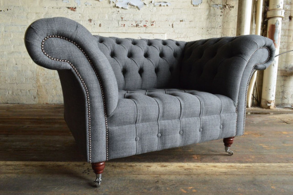Chesterfield Design Tessuto Divano Poltrona 1,5 Posti Divani Imbottiti Lounge Nuovo Club