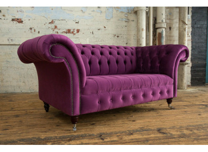 Chesterfield Design Divano di lusso in tessuto di pelle viola nuovo
