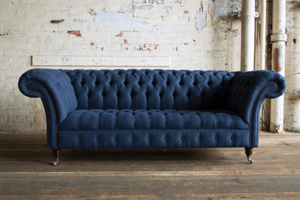 Divano Chesterfield in tessuto di stoffa per divani, divani imbottiti in velluto a 3 posti.