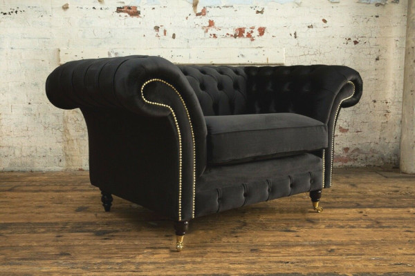 Chesterfield Design Tessuto Divano Poltrona 1.5 Posti Divani Imbottiti Lounge Nuovo Club
