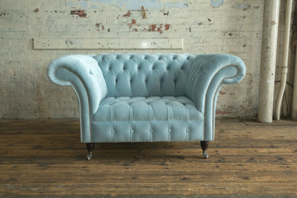 Chesterfield Design Tessuto Divano Poltrona 1.5 Posti Imbottiti Divani Lounge Blu Velluto