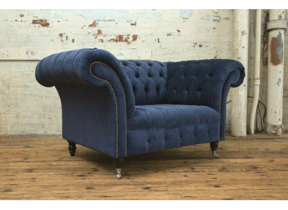 Chesterfield poltrona divano imbottita divano divani 1,5 posti singolo blu tessile
