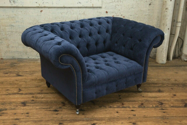 Chesterfield poltrona divano imbottita divano divani 1,5 posti singolo blu tessile
