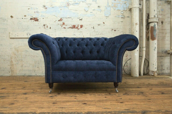 Chesterfield poltrona divano imbottita divano divani 1,5 posti singolo blu tessile