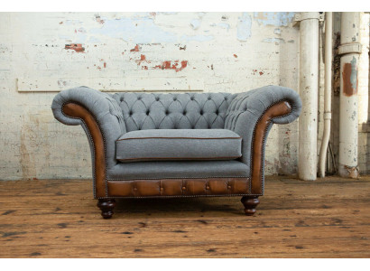 Chesterfield Design Divano in tessuto Poltrona 1.5 posti Divani imbottiti Salotto Velluto Grigio