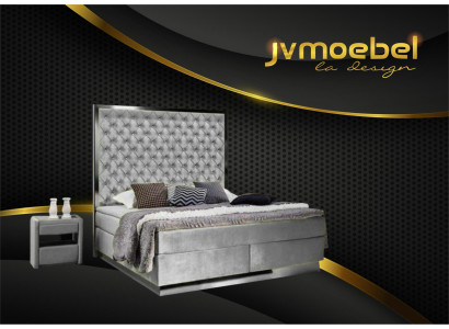 Boxspring letto Camera da letto Set 3 pezzi Tessuto Letto 2x Comodino Letti Design Nuovi
