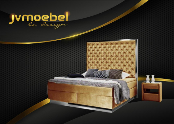 Boxspring letto Camera da letto Set 3 pezzi Tessuto Letto 2x Comodino Letti Design Nuovi