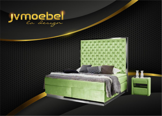 Boxspring letto Camera da letto Set 3 pezzi Tessuto Letto 2x Comodino Letti Design Nuovi