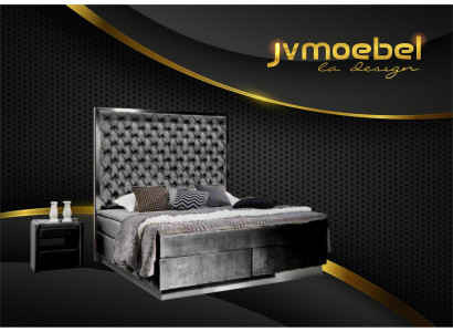 Boxspring letto Camera da letto Set 3 pezzi Tessuto Letto 2x Comodino Letti Design Nuovi