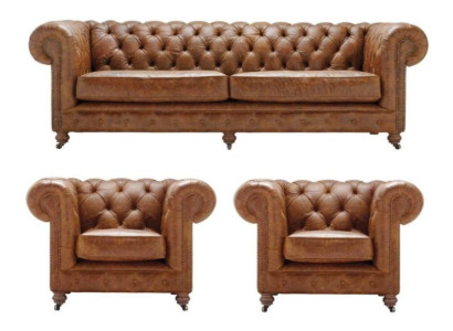 Stile antico Chesterfield set di divani imbottiti divano set di divani in pelle  Stile antico Chesterfield set di divani imbottiti divano set di divani in pelle