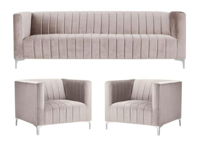 Beige set di divani Chesterfield mobili moderni in design tessile per soggiorno.