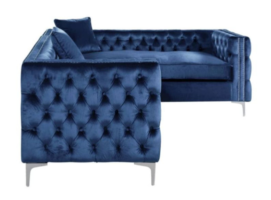 Divano ad angolo blu Chesterfield Divano angolare Imbottito in velluto Tessuto Angolo Design mobili