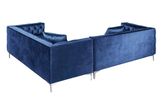 Divano ad angolo blu Chesterfield Divano angolare Imbottito in velluto Tessuto Angolo Design mobili