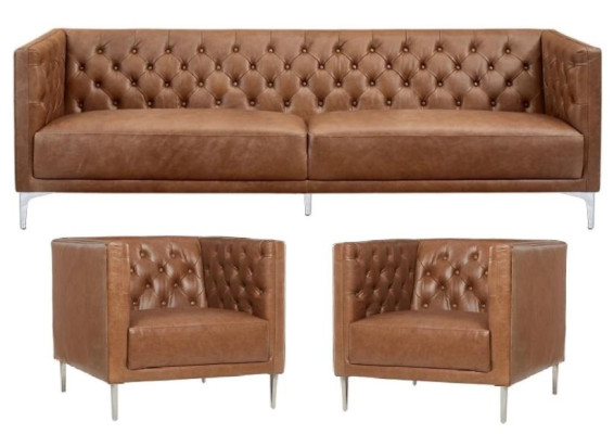 Braun Chesterfield 2 poltrone in pelle design moderno Divano Nuovo Set di mobili creativi Sofa