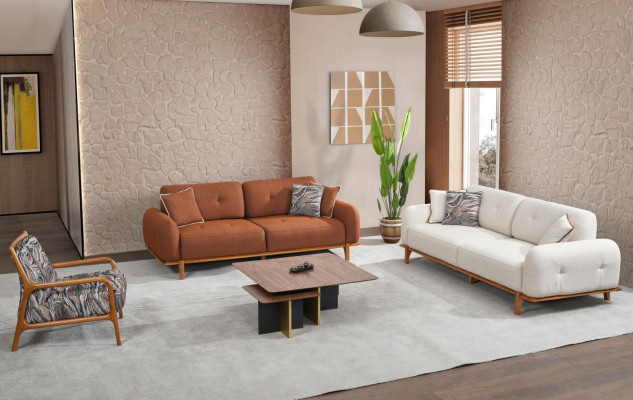 Divano a tre posti poltrona Divano marrone Divano imbottito Divano in tessuto 3 pezzi