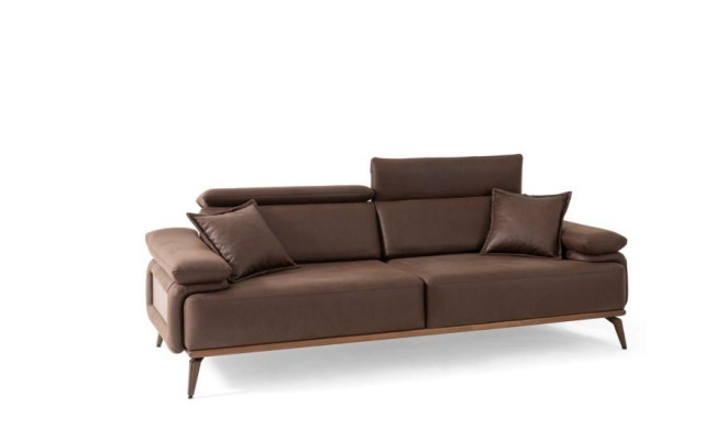 Divano in pelle marrone, design 3 posti, divano imbottito, mobili moderni per il soggiorno.