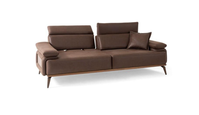 Divano in pelle marrone, design 3 posti, divano imbottito, mobili moderni per il soggiorno.