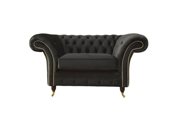 Chesterfield poltrona lounge nera divano divano imbottito moderno tessuto nuovo