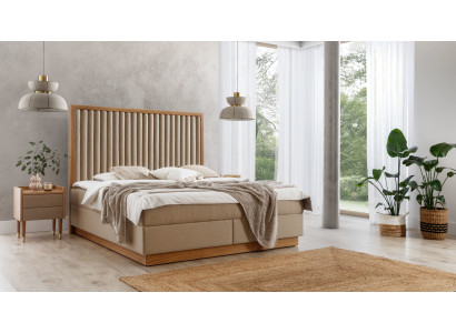 Camera da letto beige Letto matrimoniale 2x Comodini di lusso Mobili in legno pregiato 3 pezzi