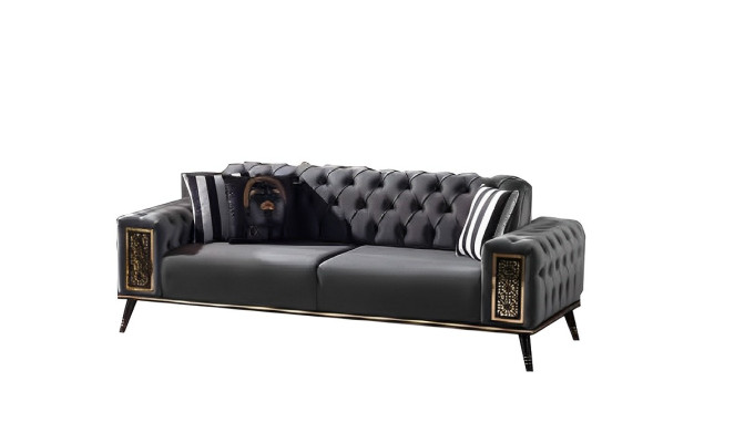 Chesterfield nero-oro divano a tre posti salotto lusso a tre posti.