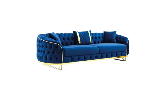 Divano Chesterfield blu Design soggiorno Tre posti Mobili in acciaio inossidabile