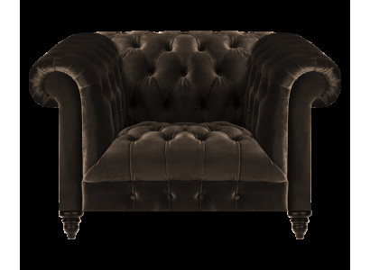 Chesterfield in tessuto marrone per soggiorno moderno, poltrona singola.