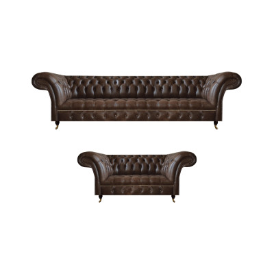 Divani Chesterfield in ecopelle marrone, designer di 2 pezzi per il soggiorno.