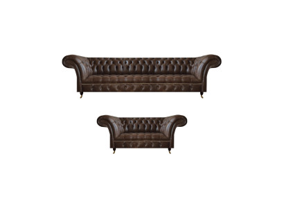 Divani Chesterfield in ecopelle marrone, designer di 2 pezzi per il soggiorno.