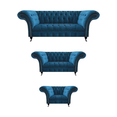 Chesterfield Set di divani imbottiti blu Set di divani per il soggiorno 3 posti 3 pezzi.