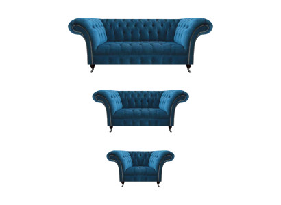 Chesterfield Set di divani imbottiti blu Set di divani per il soggiorno 3 posti 3 pezzi.