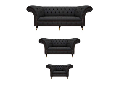 Chesterfield divani soggiorno neri Completo 3 pezzi Schwarz Couchen Set