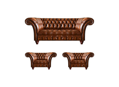Soggiorno Chesterfield marrone Suite 2 poltrone in pelle 3 posti di alta qualità