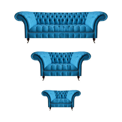 Chesterfield divani design blu chiaro Sofisticato set 3 posti a 2 posti 3 pezzi