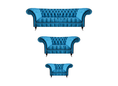 Chesterfield divani design blu chiaro Sofisticato set 3 posti a 2 posti 3 pezzi