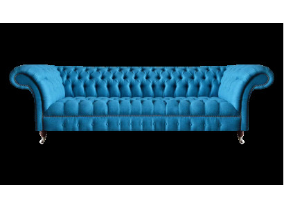 Stile Chesterfield Elegante divano in tessuto azzurro chiaro per soggiorno quadruplo.