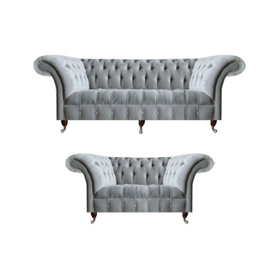 Chesterfield set di imbottitura grigio chiaro Designer 2 divani in tessuto 2 pezzi
