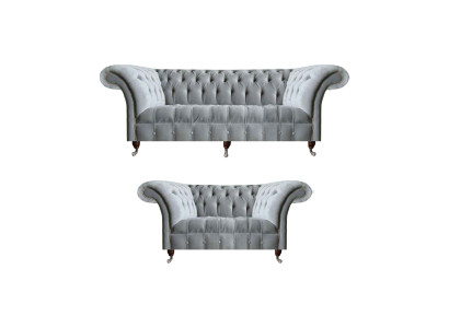 Chesterfield set di imbottitura grigio chiaro Designer 2 divani in tessuto 2 pezzi