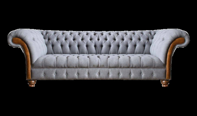Divano Chesterfield imbottito grigio chiaro 4 posti design soggiorno.