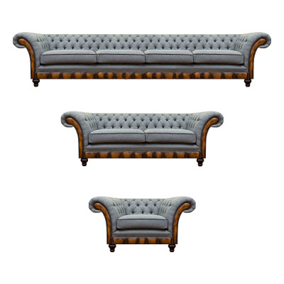 Divani Chesterfield grigi chiari, designer a 4 posti, divano a 2 posti, poltrona con schienale.